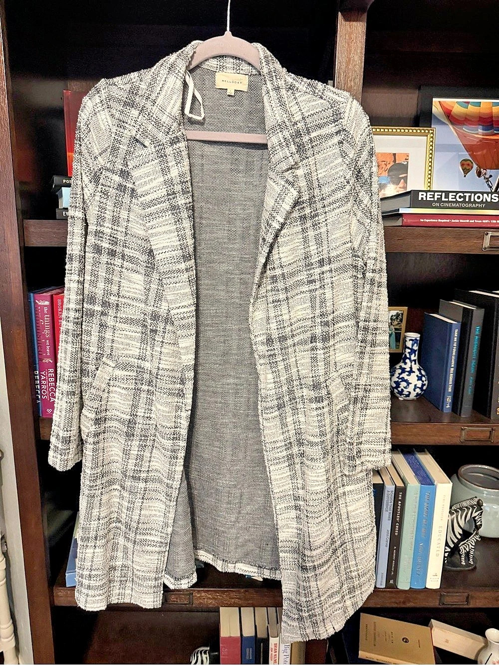 MELLODAY Plaid Open Front Cardigan Size Large Like New